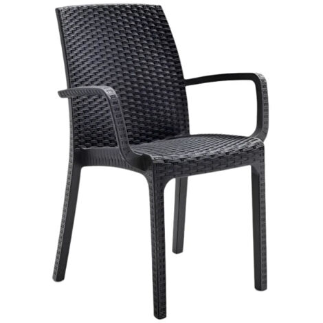 Sedia in Polipropilene "Phoenix" con braccioli effetto rattan, adatto per bar e strutture -Taupe / Confezione da 6 Pezzi