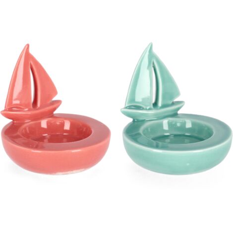 Porta tealight favignana in varie forme e colori prodotto realizzato in ceramica -8.1 x 7.4 x h 7.9cm / Stella marina rosso e verde (1/5)