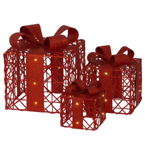RDDAIPE Confezione regalo luminosa di Natale, set di 3 LED decorazione luce scatole regalo con fiocco e 60 LED per decorazione di Natale, caminetti, feste, matrimoni