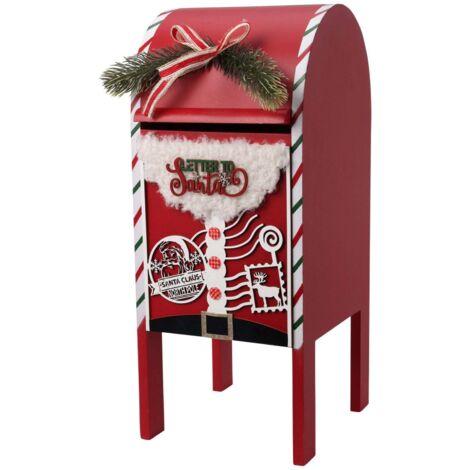 Mailbox in legno MDF colore rosso con dettagli e decorazioni natalizie (1/4)