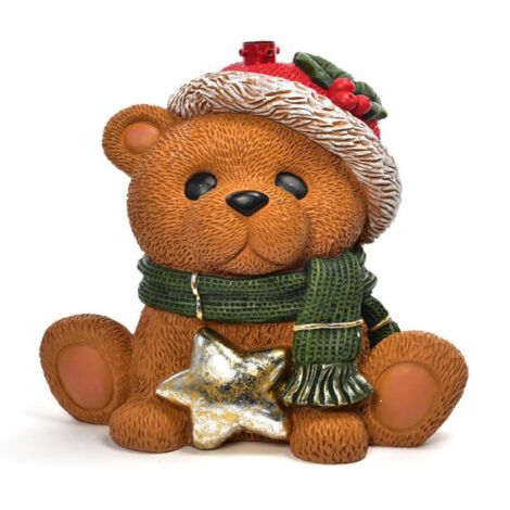 Base per albero di natale orso con stella in poliresina decorazione natalizia (1/3)