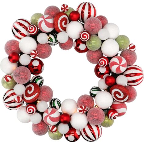 Ghirlanda tonda natalizia con palline e con luce Led decorazione natalizia 65 cm