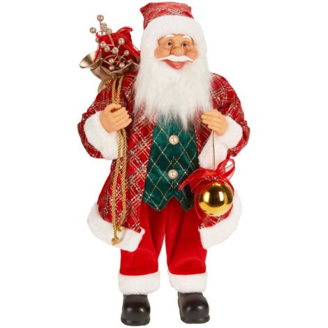 Statuetta Babbo Natale Vintage In Resina Con Glitter - Rosso - 21,5 Cm - 4