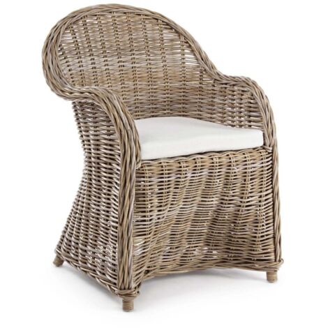 Poltrona con cuscino New Martin in rattan naturale per giardino e veranda h 89 cm -Naturale / Confezione da 2 pezzi (1/5)