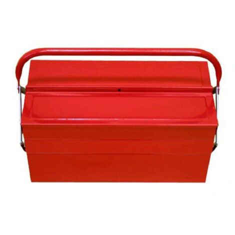 Cassetta portautensili realizzata in lamiera verniciata rossa con chiusura lucchettabile -5 scomp. - 53 x 20 x 20 cm pesante (1/4)