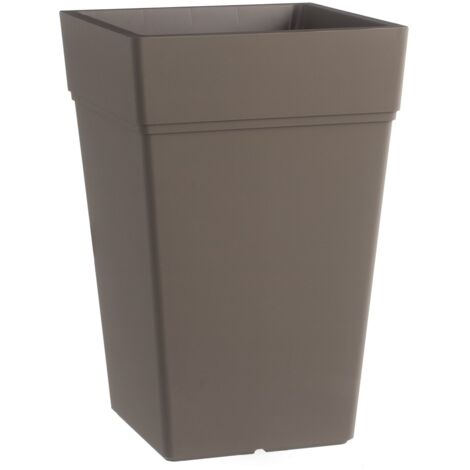 Vaso quadrato ''Stalk Element'' alto in plastica colorato da esterno e giardino per piante e fiori -65 cm / Bruno