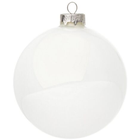 Palline in vetro "Bianco Lucido" tinta unita per albero di Natale moderno -8 cm - 6 sfere