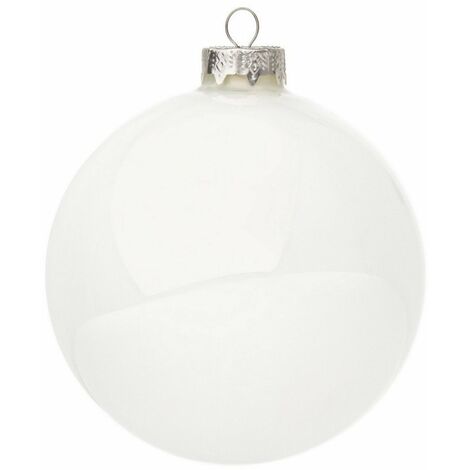 Palline in vetro "Bianco Lucido" tinta unita per albero di Natale moderno -10 cm - 4 sfere