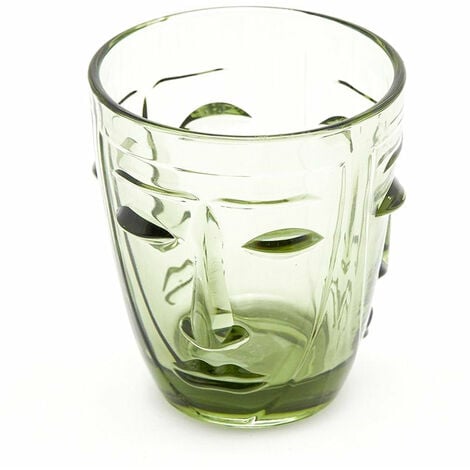 Set 6 Bicchieri in Vetro Verde "Svasati" Faccia Bombata arredamento moderno -10 cm