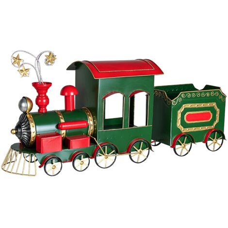 Trenino Vintage Verde con vagone in latta decorazione natalizia 86 cm