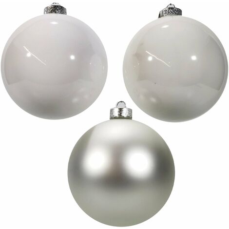 Palline in vetro "Mix Bianco Argentato" tinta unita per albero di Natale -6 cm - 12 sfere