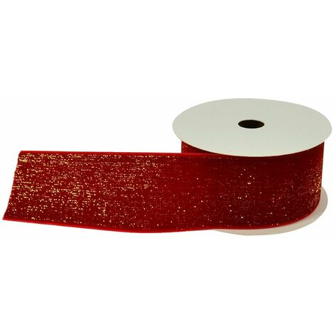 Nastro in tessuto Rosso con Glitter 40 mm x 2,7 mt per decorazioni e  confezioni natalizie