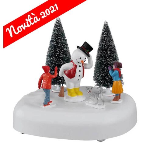 Scena animata "Frosty il pupazzo dice Ciao" in poliresina per villaggio di natale (1/2)