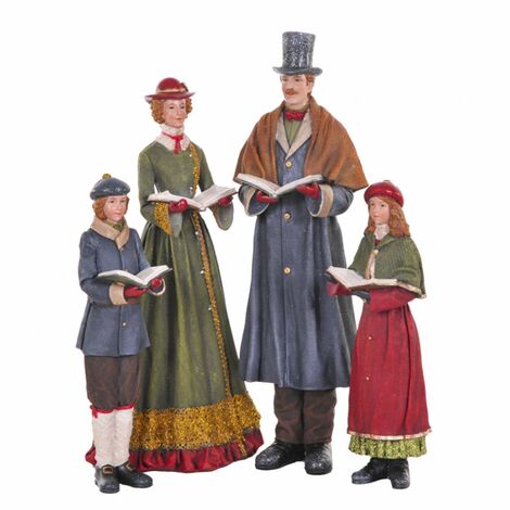 Statuette Famiglia "Cantori" con colori natalizi in poli-resina h 40 cm Storia Dino Bianchi 2021