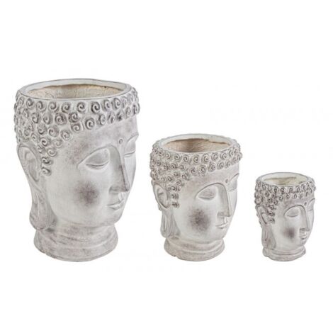 Set 3 Vasi da Giardino Testa Buddha per piante per uso esterno. (1/3)