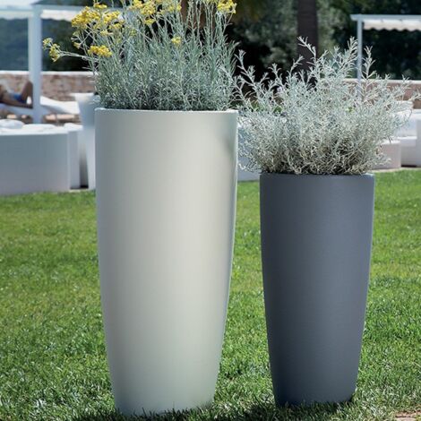 Vaso Cromia Stilo rotondo e alto tinta unita per esterno ed interno "Made in Italy" -Bianco / Ø 40 x h 90 cm