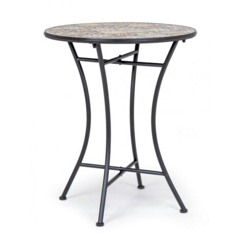 Tavolino tondo e sedie pieghevoli in acciaio trattato per giardino e bar -Giallo / Tavolino Ø 60 cm (1/5)