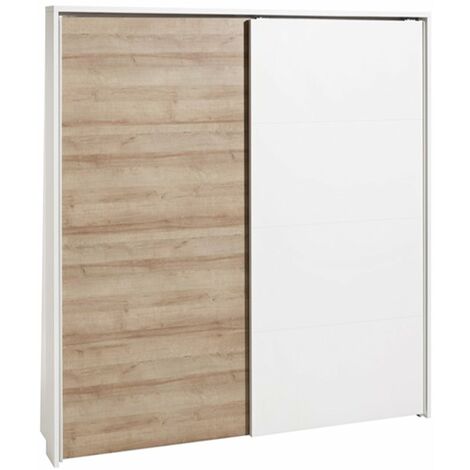 Armadio in legno con 2 ante scorrevoli bianco laccato e rovere "Made in Italy" -Small (1/4)