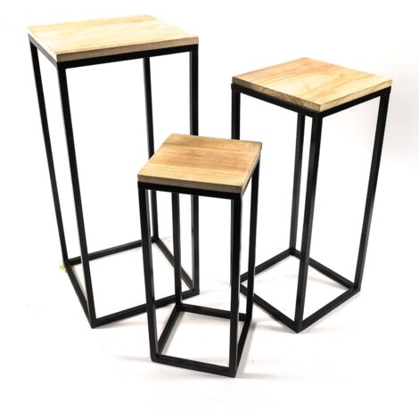 Set 3 Tavolini in metallo e Legno per arredamento interno ed esterno -Rettangolare Alto (1/4)