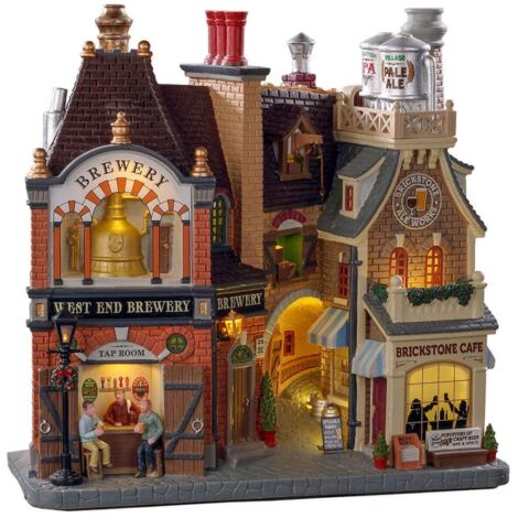 BIrreria edificio con luci natalizio decorazione per villaggio di Natale in poliresina