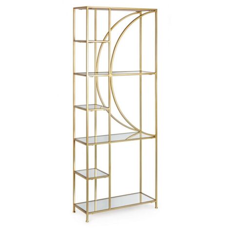 Libreria "Elenor" in acciaio ottonato con 6 ripiani in vetro h 176 cm per ufficio moderno (1/5)