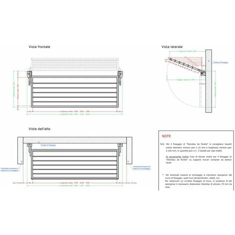 Stendibiancheria richiudibile da parete, stendino per balconi in alluminio  anodizzato antiruggine -173 cm