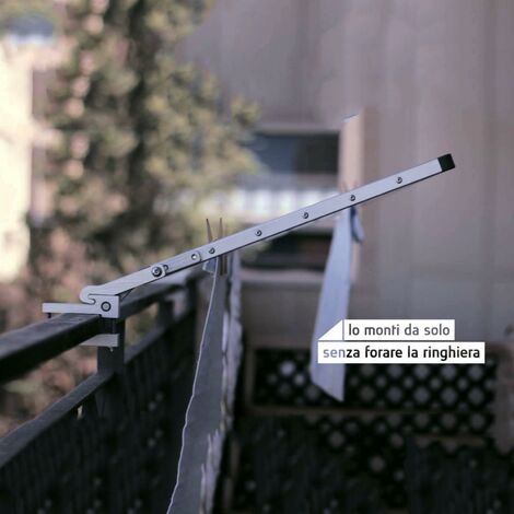 Stendibiancheria richiudibile per ringhiera, stendino per balcone in  alluminio anodizzato antiruggine -163 cm