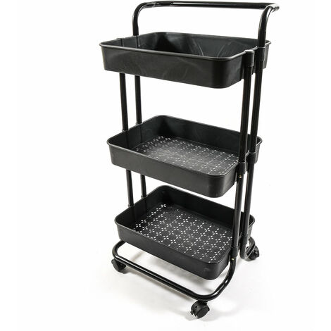 Carrello in metallo e plastica con 3 ripiani e ruote scaffale multiuso da 85 cm -Nero (1/3)