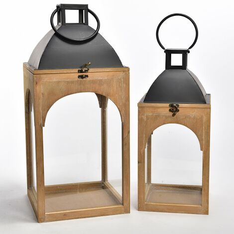 Set Di 2 Lanterne Da Giardino In Metallo Bianco Crema – Antivento, Con Pannelli In Vetro, Altezze 30 E 41 Cm – Perfette Per Esterni