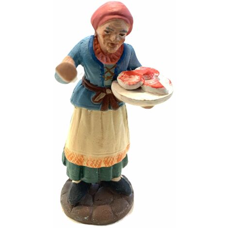Donna con vassoio di carne statuetta in terracotta artigianale per presepe napoletano da h 10 cm (1/2)