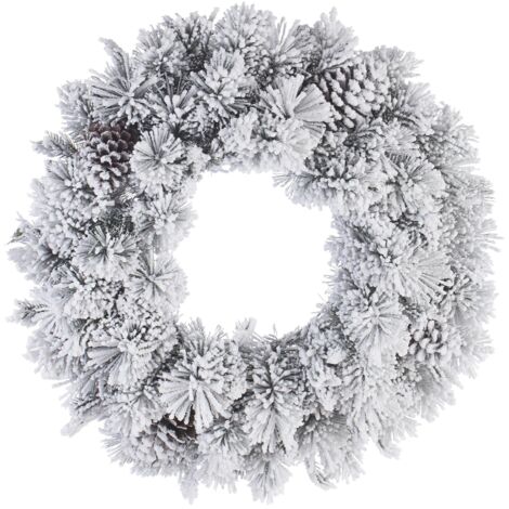Ghirlanda tonda natalizia "Arves" innevato color Bianco dietro porta decorazione Natalizia -Ø60 cm (1/3)