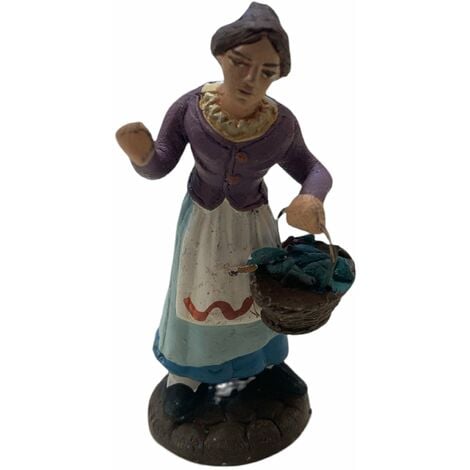 Donna con cesto di vestiti statuetta in terracotta artigianale per presepe  napoletano da h 7 cm