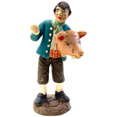 Pastore con testa di maiale statuetta in terracotta artigianale per presepe napoletano da h 10 cm (1/2)