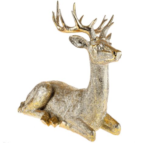 Renna Seduta statuetta in Resina color oro decorazione natalizia -36 cm