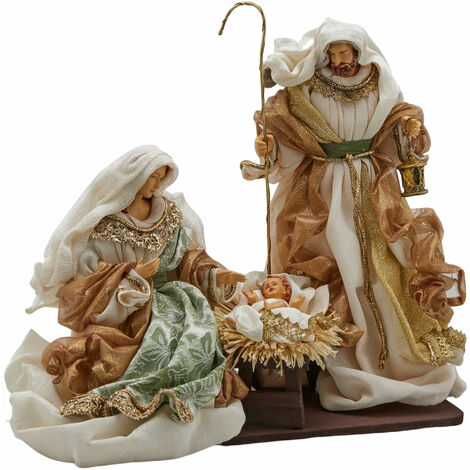 Natività in Tessuto Verde e Oro per presepe Natalizio h 36 cm