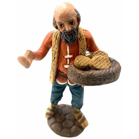Pastore con cesto e formaggi statuetta in terracotta artigianale per presepe napoletano da h 10 cm (1/2)