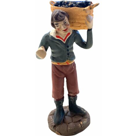 Pastore con cesto statuetta in terracotta artigianale per presepe napoletano da h 10 cm (1/2)