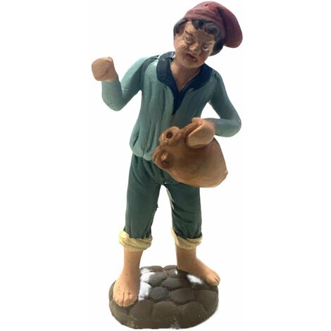 Pastore con brocca statuetta in terracotta artigianale per presepe napoletano da h 10 cm (1/2)