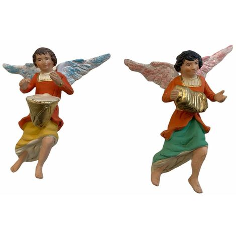 Set 2 angeli statuette in terracotta artigianali per presepe napoletano da  h 10 cm