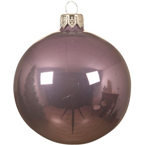 Palline per albero di Natale in vetro decorate color Viola Erica Smalto -6 sfere da 8 cm