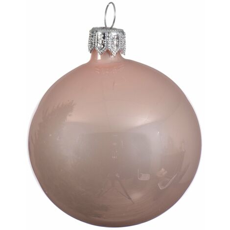 Palline per albero di Natale in vetro decorate color Rosa Blush Smalto -4 sfere da 10 cm (1/3)