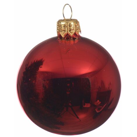 Palline per albero di Natale in vetro decorate color Rosso Chiaro lucido -4 sfere da 10 cm (1/3)