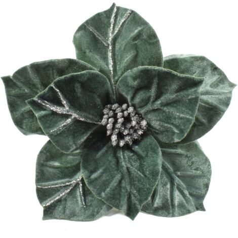 Fiore in velluto Verde h 50 cm ramo per Alberi e Ghirlande natalizie (1/3)