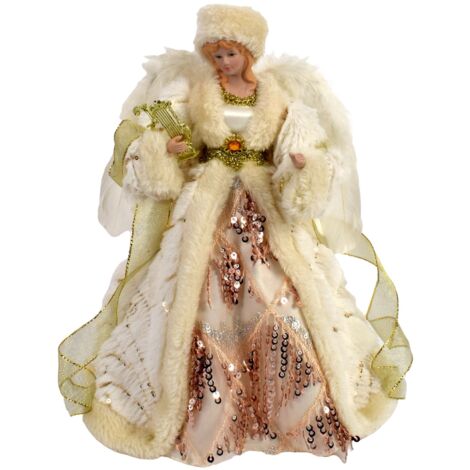 Puntale per albero di natale angelo beige h 31 cm decorazione natalizia ali piumate