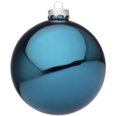 Palline per albero di Natale in vetro decorate color Ottanio Lucido -6 sfere da 8 cm (1/2)