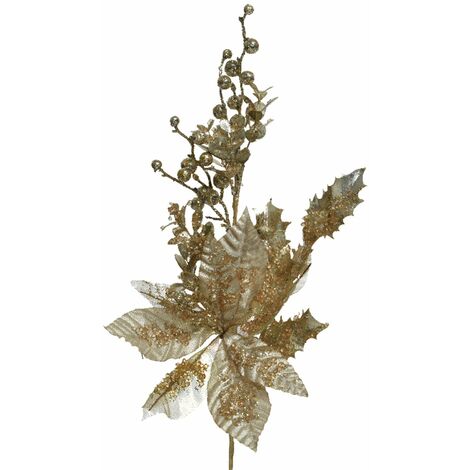 Festone natalizio con bacche e foglie, decorazione da 50 cm color oro chiaro