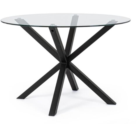 Tavolo May tondo con gambe, struttura nera, piano in vetro temperato da 10mm (1/3)