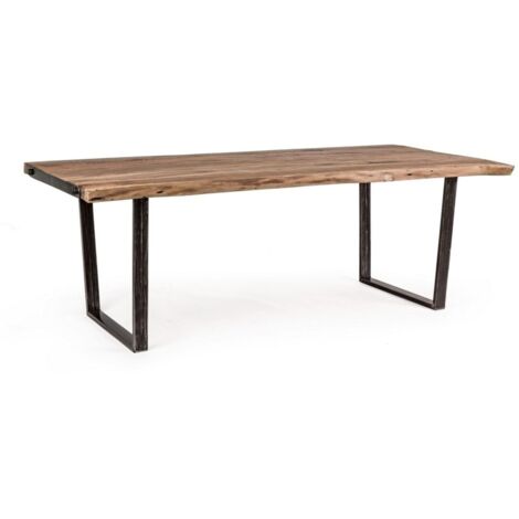 Tavolo Elmer rettangolare, con gambe in acciaio, piano in legno di acacia, stile moderno -220 x 100 cm (1/5)