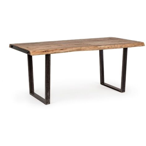 Tavolo Elmer rettangolare, con gambe in acciaio, piano in legno di acacia, stile moderno -180 x 90 cm (1/5)