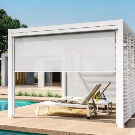 Tenda a rullo Frangisole laterale per pergola Bioclimatica con zanzariera -Bianco / Lato 3.6 mt